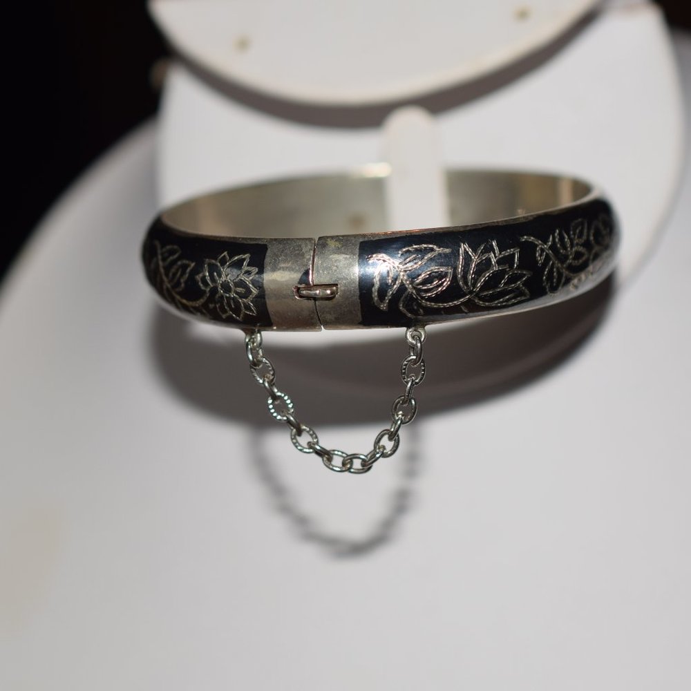 Sterling Siam Nielloware Enamel Flower Bracelet